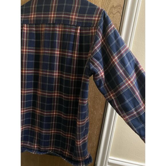 L.L. Bean Men's XS Fleece Lined Plaid Flannel Button Down Shirt Shacket Navy Red - Picture 15 of 15